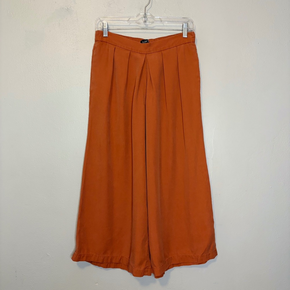 Loft Women Rust Orange Wide Leg Crop Pants Pleated Lyocell S 530442